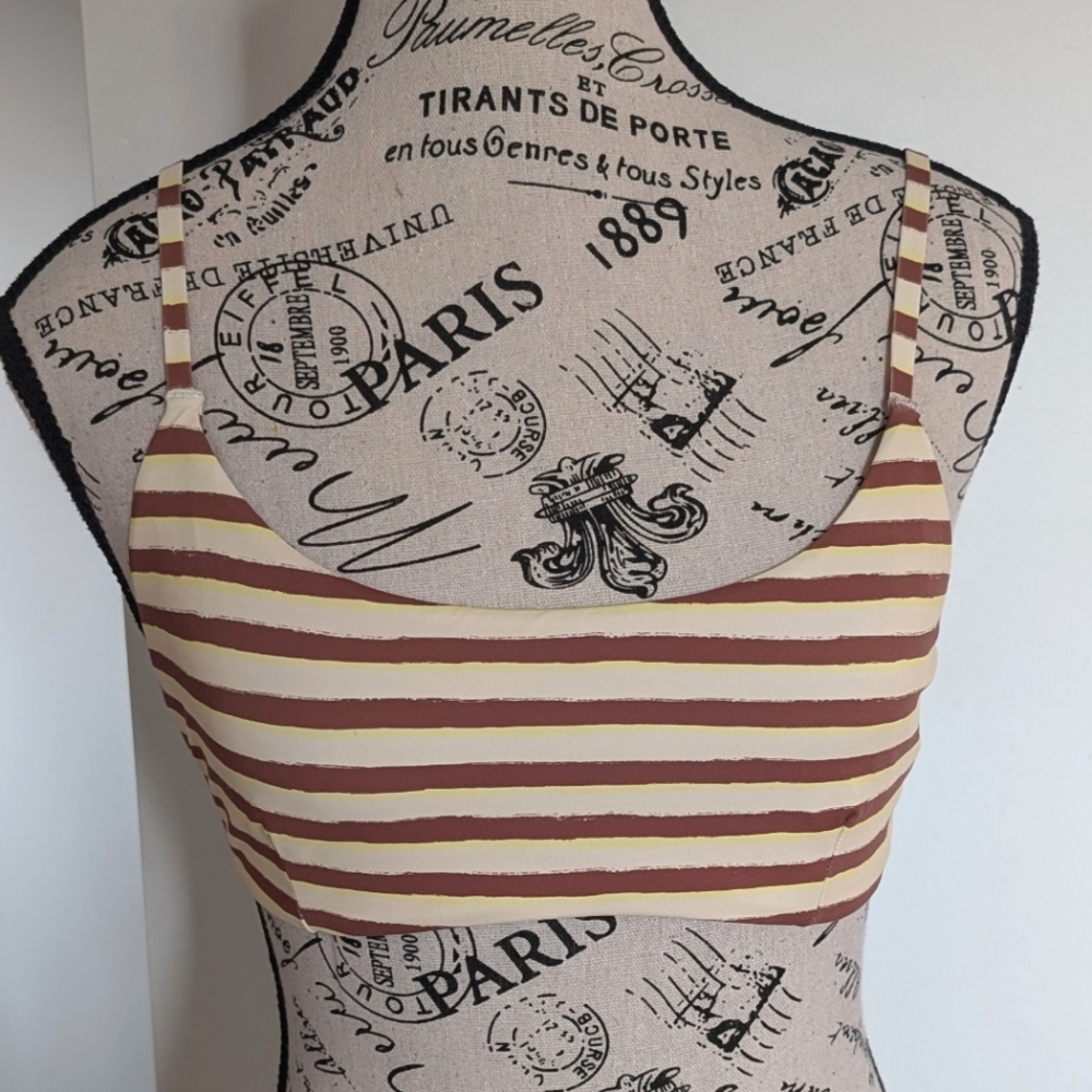 OUT FROM UNDER | Women's Cream w/ Brown Striped Adjustable Scoop Neck Bikini Top